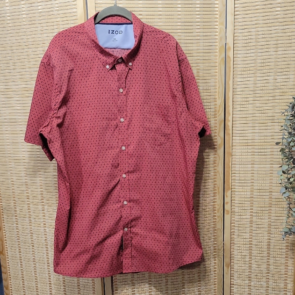 EUC Izod Button Down Short Sleeve Dress Shirt - Size XXL - Anchor Pattern